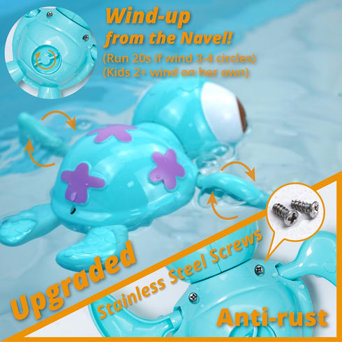 DUCKBOXX XX Wind-up Swimming Sea Turtles Bath Toy, No Battery, Mold-Free Anti-Rust Interactive Montessori Toy for Kids