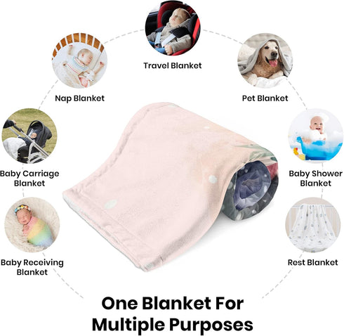 Novusopt Baby Blanket Custom Penguin Blanket for Kids Personalized Baby Blanket Pink Throw Blanket Floral Throw Blanket