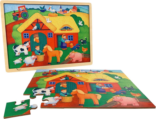 24 Piece Puzzles for Kids Ages 3-5, Unique Shape Wooden Jigsaw Puzzle for Farm Animals