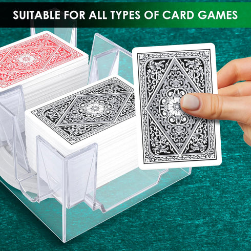 Dual Deck Revolving Card Holder - 360 Degree Poker Playing Cards Holder for Canasta, Clear Tray Poker Card Deck