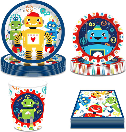 116 16 Lide Road Pcs Robot Birthday Party Supplies Kit, Robot Plates, Napkins, Cups, Forks, Knives, Spoons for Guests