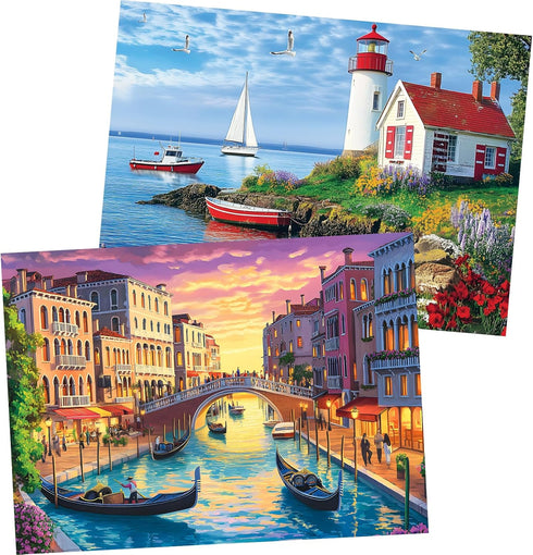 WSCXSC 2 Pack 500 Pieces Puzzle for Adults,Beach Jigsaw Puzzles 500 Pieces City