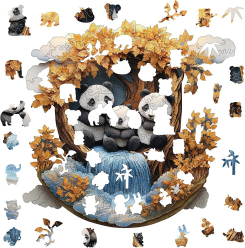 500 16.4x16.7 Jiroinlly Wooden Puzzles for Adults Pieces, Panda Family, Unique Shaped Jigsaw Puzzle, Relaxing Gift