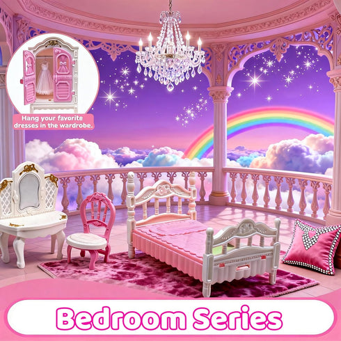 VEMBAP 52 Pcs Dollhouse Furniture, Doll House Accessories and Furniture, Kitchen, Bedroom, Living Room, Bathroom