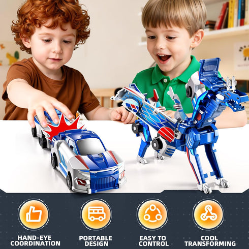 2 1 4-6 6-12 Collision Transforming Dinosaur Car Toy, in Magnet Cars Transform into Dinosaur Toys, Fun Robot Dinosaur