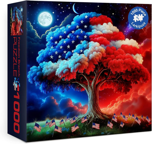 Larkipuzz Tree of Life Puzzles for Adults 1000 Pieces, United States Patriotic American
