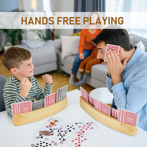 LotFancy Set of 2 Playing Card Holders for Kids, Adults & Seniors - 3 Tiers, Hands-Free Wooden Holders