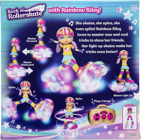 10" Rock N Rollerskate Doll Rainbow Riley Light Up Remote Control Rollerskating Doll - Plays Music and Skates!, H