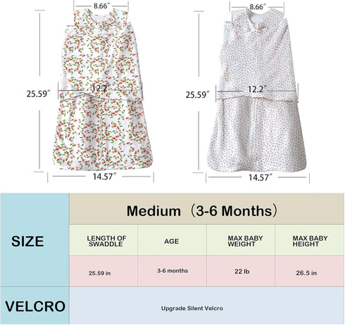 2 Pack,Swaddles 3-6 Months,3-Way 100% Cotton,12-18 lbs,1.0 Baby Sleep sack Swaddle Adjustable Wearable Transition