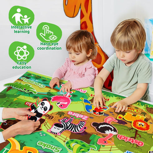 Taika Zoo Animals Felt Story Board Set, 41Pcs Jungle Animals Toys, 43x28 inch Thicker Felt Board, Interactive