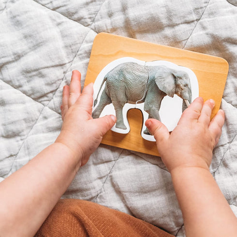 Wooden Montessori Animal Puzzles for Toddlers 2+ Years, Realistic Chunky Safari Animal Shape Puzzle