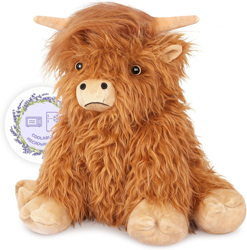 SuzziPals Heatable Coolable Weighted Highland Cow Stuffed Animals Plushie, Microwavable Heating Pad