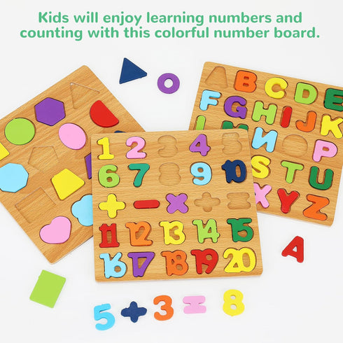 3-5, Pack 3 3 4 5 Alphabet Wooden Puzzles for Toddlers of ABC, Number and Shape Puzzle, Preschool Educational Learning