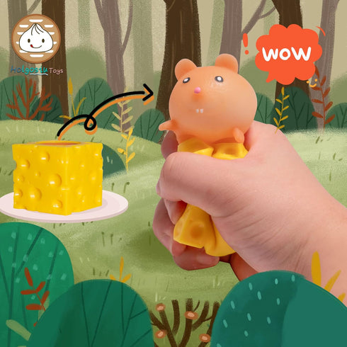 Holgosiu Mouse Squishy Toy Cheese Stress Ball Squishy Rat Squeeze Cheese Fidgets Squishy Mice Toy Stress Novelty Toy for ADHD ADD OCD