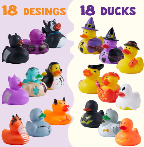 18 JOYIN PCS Halloween Rubber Ducks, Halloween Ducks for Halloween Goodie Bag Fillers, Rubber Duckies Baby Bath Toys