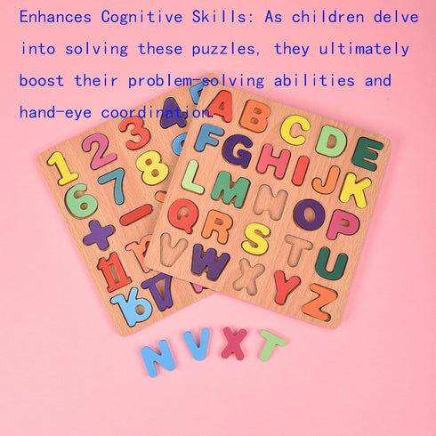 Set 2 of Wooden Alphabet and Number Shape Puzzles for Toddlers - Fun Educational Learning Game