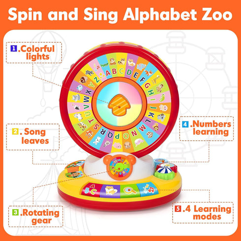1 2 3 1-3, 12-18 Learning Toys for Year Old Boy Girl, Spin and Sing Alphabet Zoo with Sounds for Toddler Educational