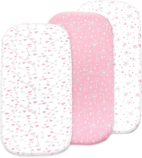 Bassinet Sheets Girl - 3-Pack Soft Fitted Organic Cotton Bassinet Sheets, Fits 32x16x4 Inch Mattresses