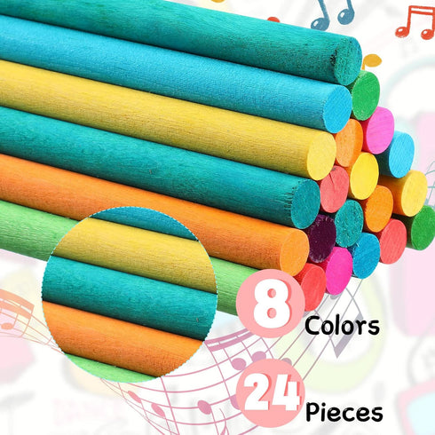 Yookeer 24 Pieces Wooden Rhythm Sticks for Kids, 12 Inch Lummi Sticks in 8 Colors, Musical Instruments for Preschool