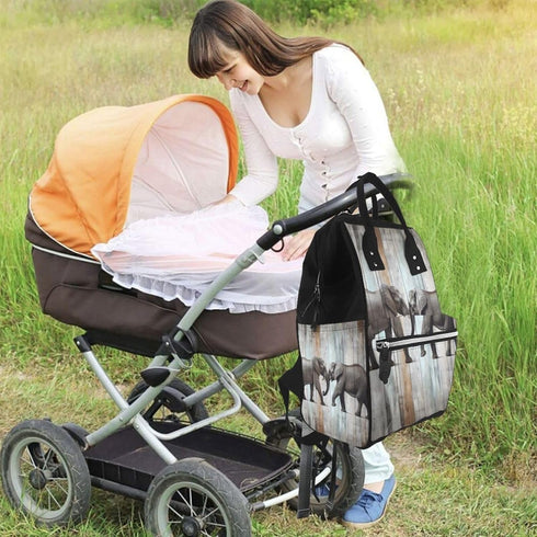 DWVTSLH Backpack Mummy Backpack Elephant on Wood Diaper Bag Multifunction Nappy Bags Waterproof Large Capacity Travel