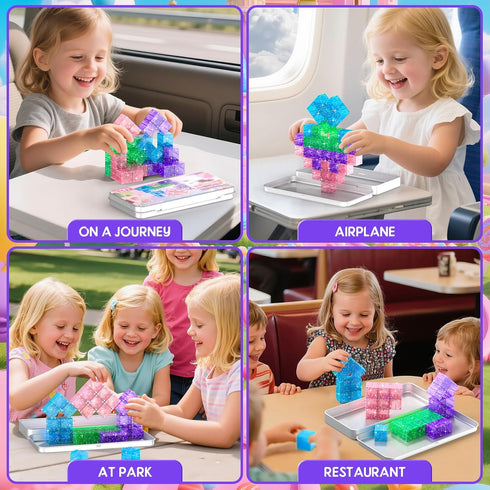 35PCS 3 4 5 6 7 8 Magnetic Blocks Travel, Mini Magnetic Blocks for Toddlers, STEM Building Cubes with Portable Iron