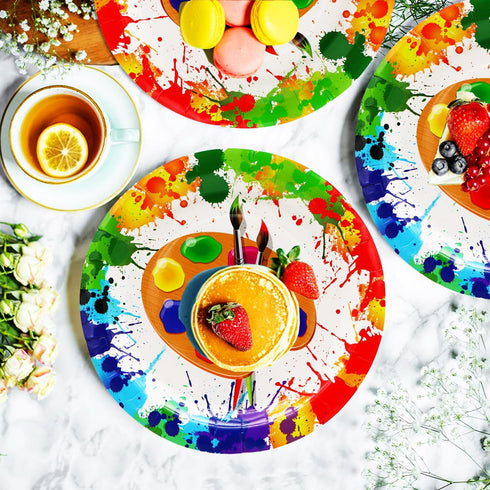50 Pcs Art Paint Paper Plates, 7" Art Painting Dessert Plates for Painting Theme Baby Shower Birthday Party Supplies