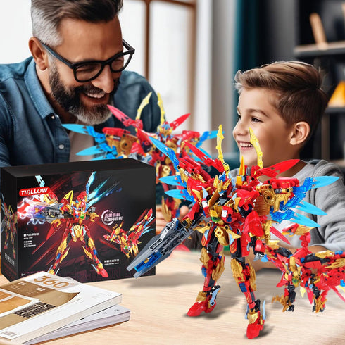 Mecha Building Blocks 2in1 Animal Transforming Robot Set with Vermilion Bird Collectible Toys for Ages 8+
