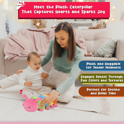 Forest & Twelfth 20" Plush Caterpillar Toy, Soft and Cuddly Hungry Caterpillar for Kids' Bedroom, Nursery, Play Area