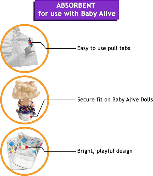 Pail Buddies Baby Doll Diapers Refill Value Pack, 32 Diapers for Baby Alive Baby Dolls
