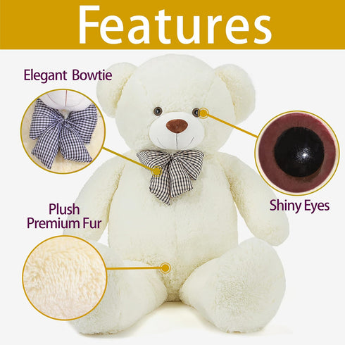 IKASA Giant Teddy Bear Plush Toy, Stuffed Animals, White, 47 inches