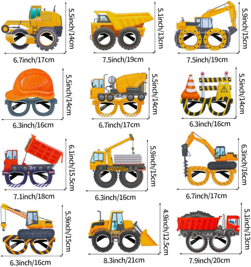 12PCS Construction Party Supplies Construction Party Felt Glasses with Tractor Excavator Dump Truck Plastic