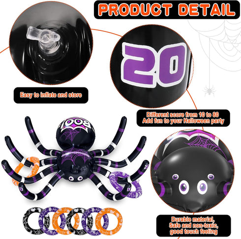 Max Fun Halloween Ring Toss Game, Inflatable Spiders Set 2 Pack for Kids, School Carnival Party Favor Supplies, Indoor