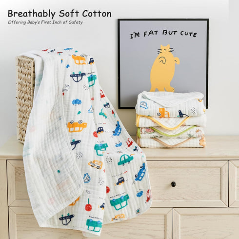 Cozy 6-Layer 43x43 Inch Luxury Muslin Baby Blanket, Swaddle, Cotton Receiving Blanket for Newborn Infant, Lightweight