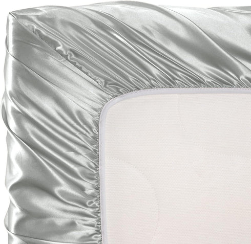 SiinvdaBZX 2 Pcs Satin Mini Crib Sheets, Silky Soft 38 x 24In, Great for Baby Hair (Light Grey & Black)
