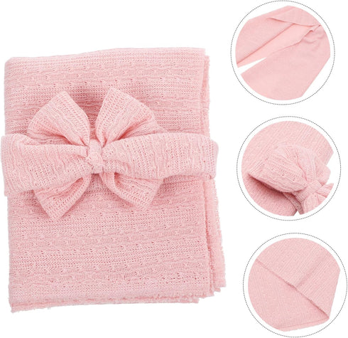 Set Soft Muslin Swaddle Blanket with Headband for Newborns