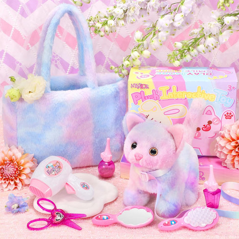 NINAOR Plush Interactive Cat Toys for Kids with Tote Bags, Stuffed Robot Pet Kitten with Leash Walking Meow Pretend