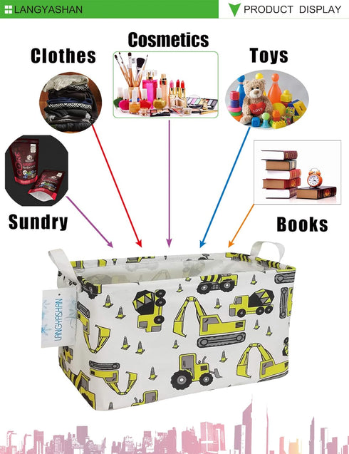 LANGYASHAN Rectangular Storage Bin, Cartoon Storage Basket with Handles for Organizing Home & Toys