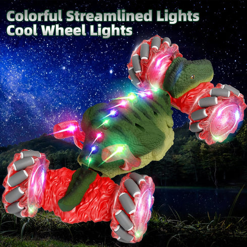 Dinosaur Remote Control Car, 2.4Ghz 4WD RC Cars with Dinosaur Sounds & Light Music, Gesture Sensing Remote Control Car