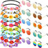 Bememo 20 Pieces Hippie Headband Glasses Costume Set, Includes 10 Pieces Multicolor Daisy Flower Crown and 10 Pieces