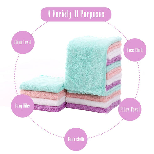 Cute Castle 16 Pack 9" 9", White+Pink+Purple+Frozen Ultra-Soft Baby Washcloths, - by Gentle on Sensitive Skin for Face