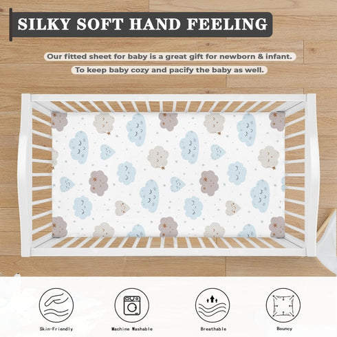 Streeyiu 52x28x8 Clouds Baby Crib Sheets for Boys Girls Cute Fitted Crib Sheet for Standard Crib and Toddler Mattress