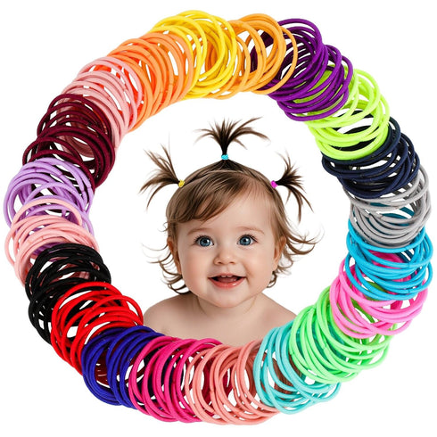 Baby Hair Ties for Girls - 200Pcs Small 1" Elastic Toddler Hair Ties Ponytail Holders Hair Accessories