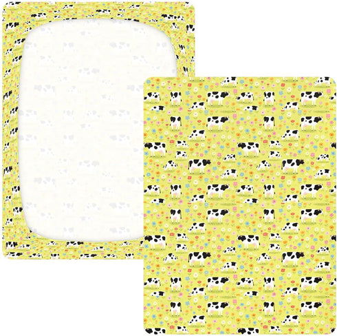 miaozhen 1 Pack 52x28 Cotton Baby Crib Sheets Soft Farm Animal Cow Flowers Colorful Crib Mattress Sheet for Nursery
