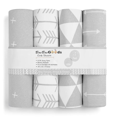 BaeBae Goods 3 Pack, Fitted Baby Crib Sheets for Boys and Girls, Soft and Breathable Jersey Cotton, Grey and White