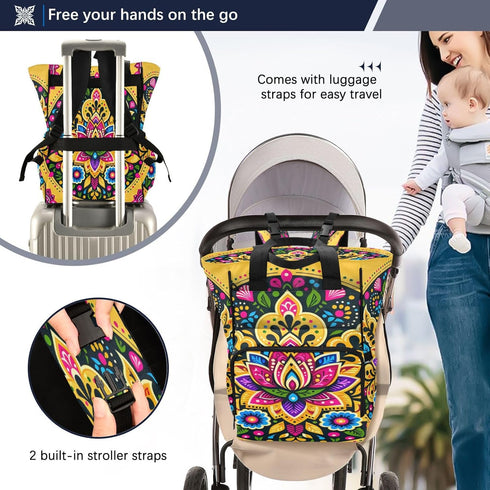 YANENDIE Backpack, Backpack Backpack Intricate Floral Pattern Diaper Bag Unisex Travel Baby Diaper Bags with Stroller