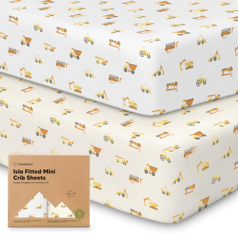 Pack and Play Sheets Fitted, 2-Pack Mini Crib Sheets, Organic Fitted for Pack N Play Mattress, Construction
