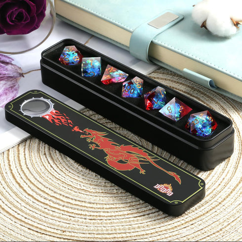 Shiny D&D Dice - Handmade Double Layers Sharp Edge Die with Gift Case for Dungeons and Dragons