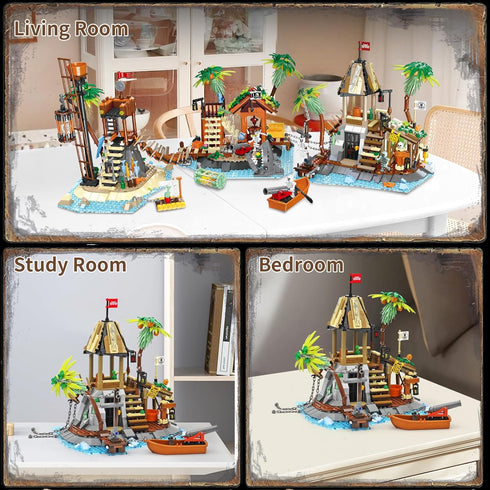 NERCISU Sets 8-12 (533 Pirate Skull Island Building Toys with Pirate Ship, Skeleton, Prison, Cannon, Sailing Adventure