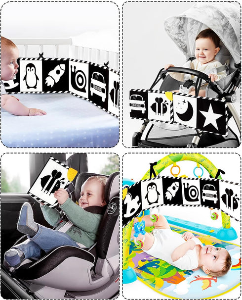0-6-12 Tummy Baobrava High Contrast Baby Toys, Black and White Newborn Toys for Brain Development, Soft Baby Books