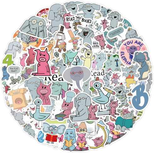 120pcs Elephant and Piggie Stickers for Kids, Cute Kawaii Waterproof Vinyl Decals for Water Bottles and Journals